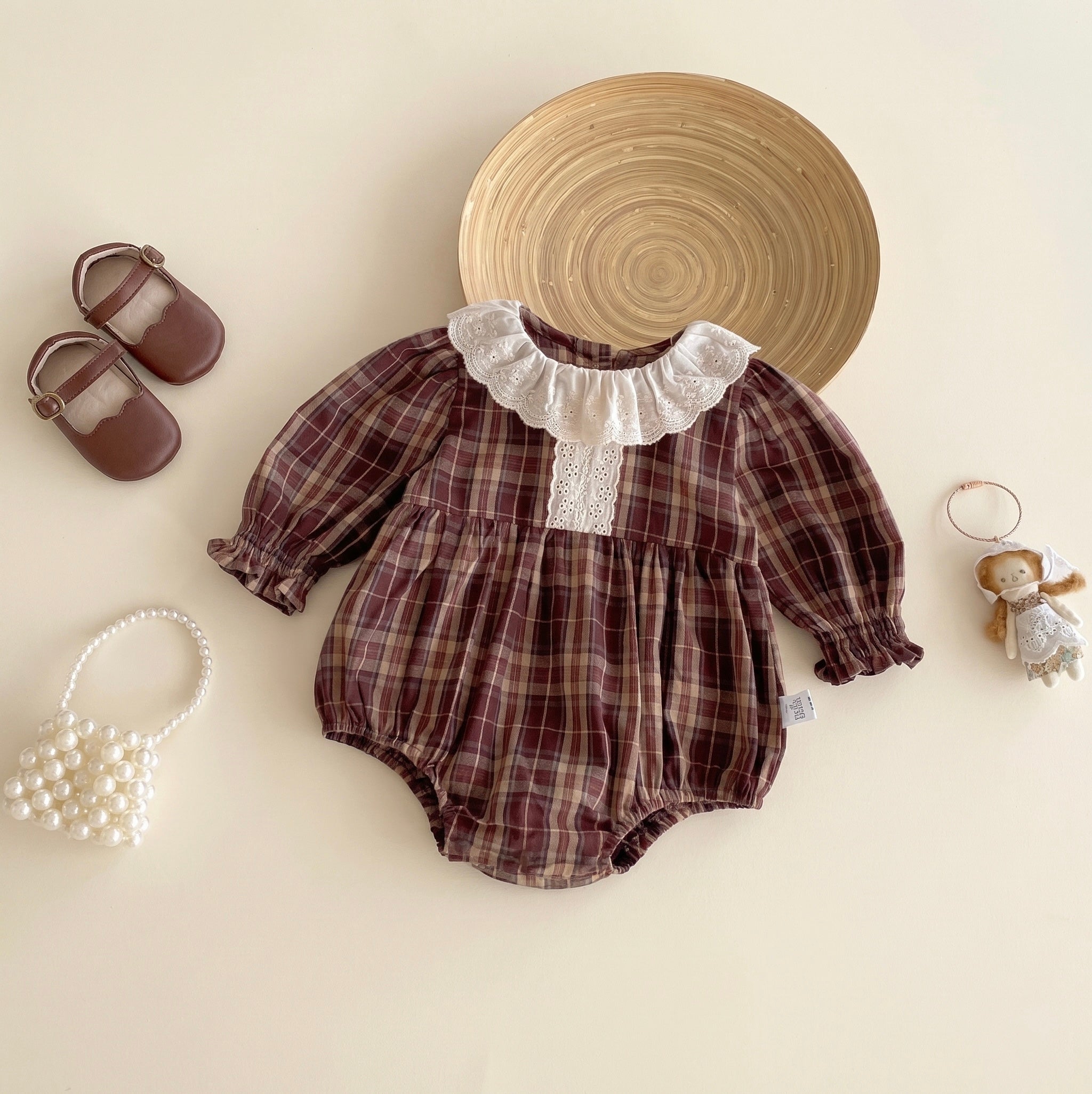 Plaid Ruffle Collar Baby Girl Romper