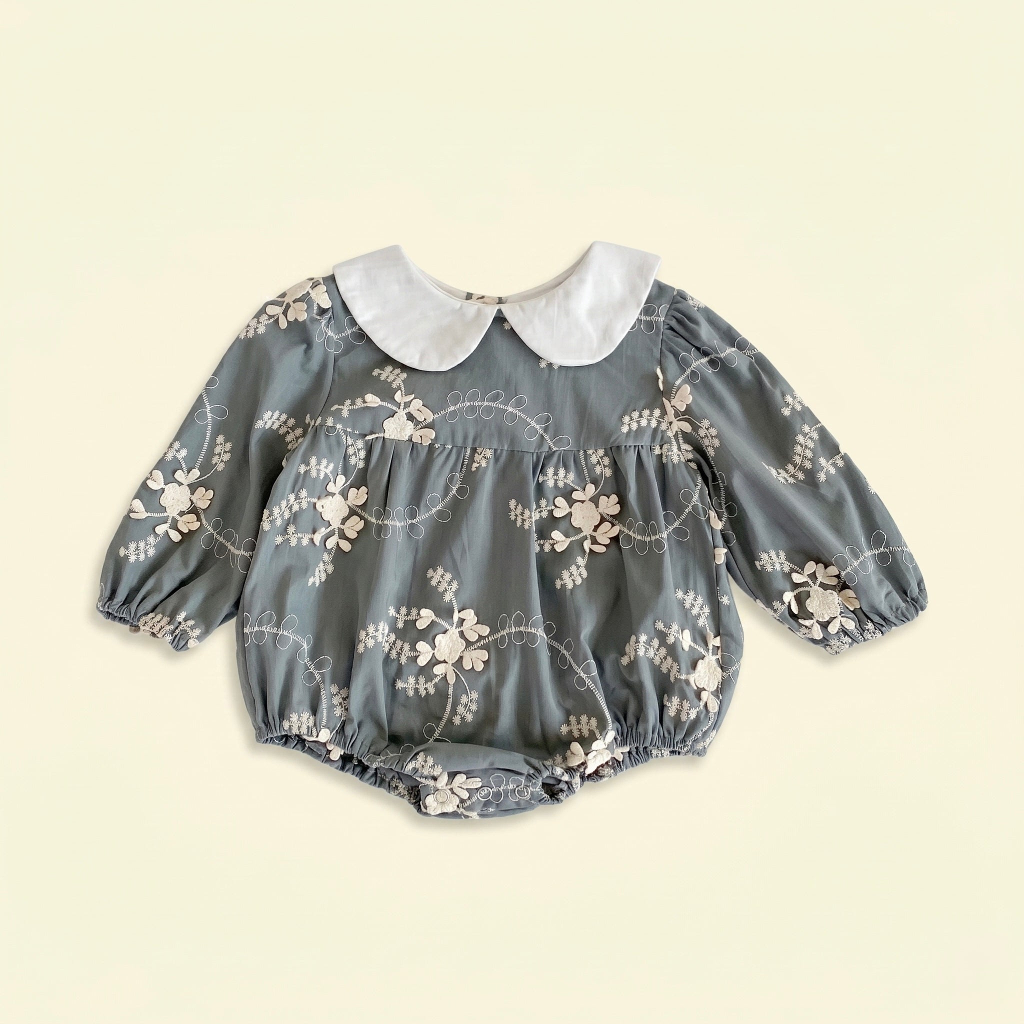 Floral Embroidered Baby Girl Romper with Peter Pan Collar