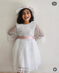 Girls’ Elegant White Tulle Party Dress with Hat
