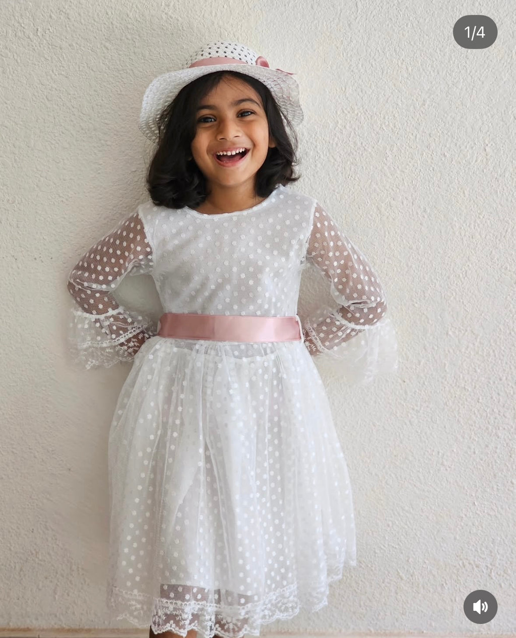 White & Blue Polka Dot Tulle Party Dress for Girls