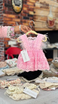 Pink Lace Feather Baby Girl Party Dress