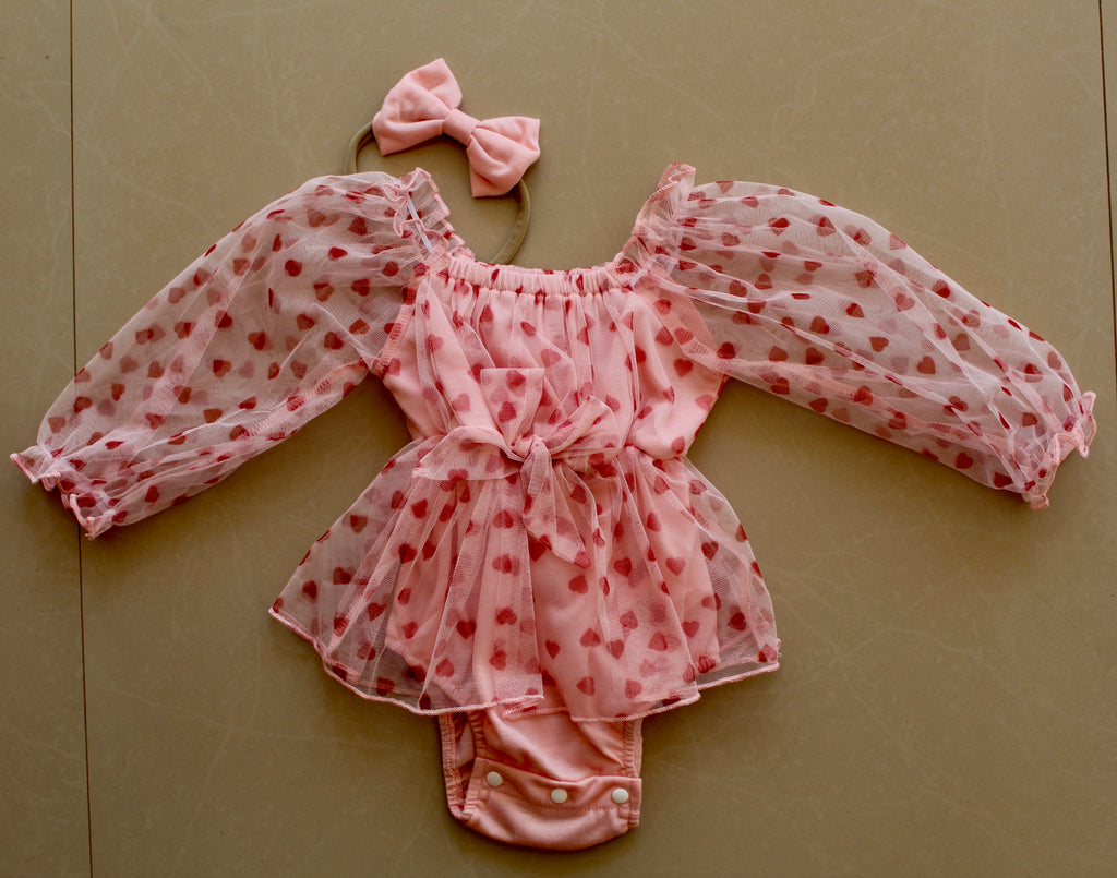 Pink Heart Tulle Dress for Baby Girls