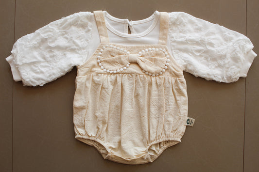 Baby Girl Puff Sleeve Bow Romper