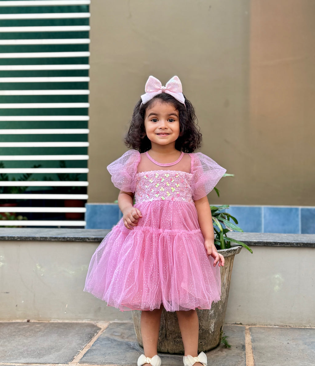 Pink Tulle Flower Girl Dress for Toddlers
