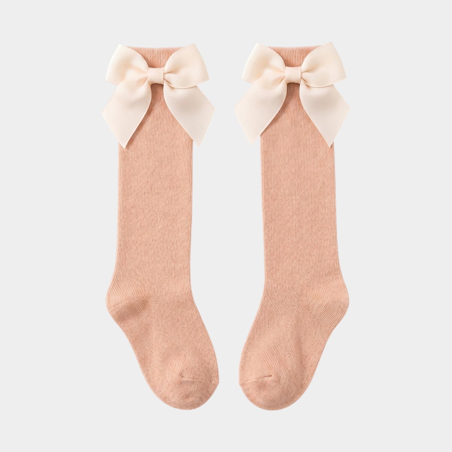 Soft Peach Grosgrain Bow Knee-Highs