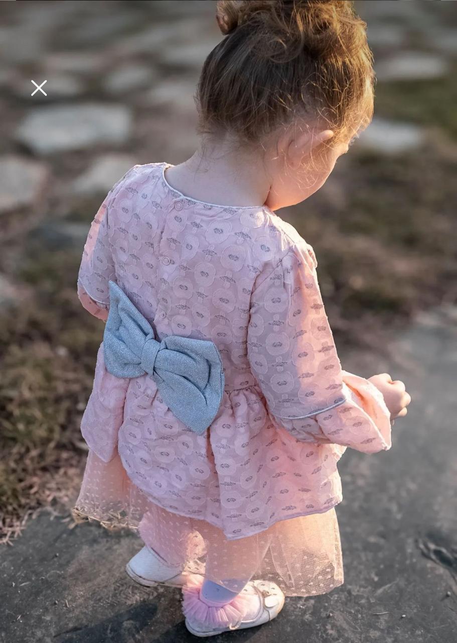 Pink Lace Bow Dress for Toddler Girls