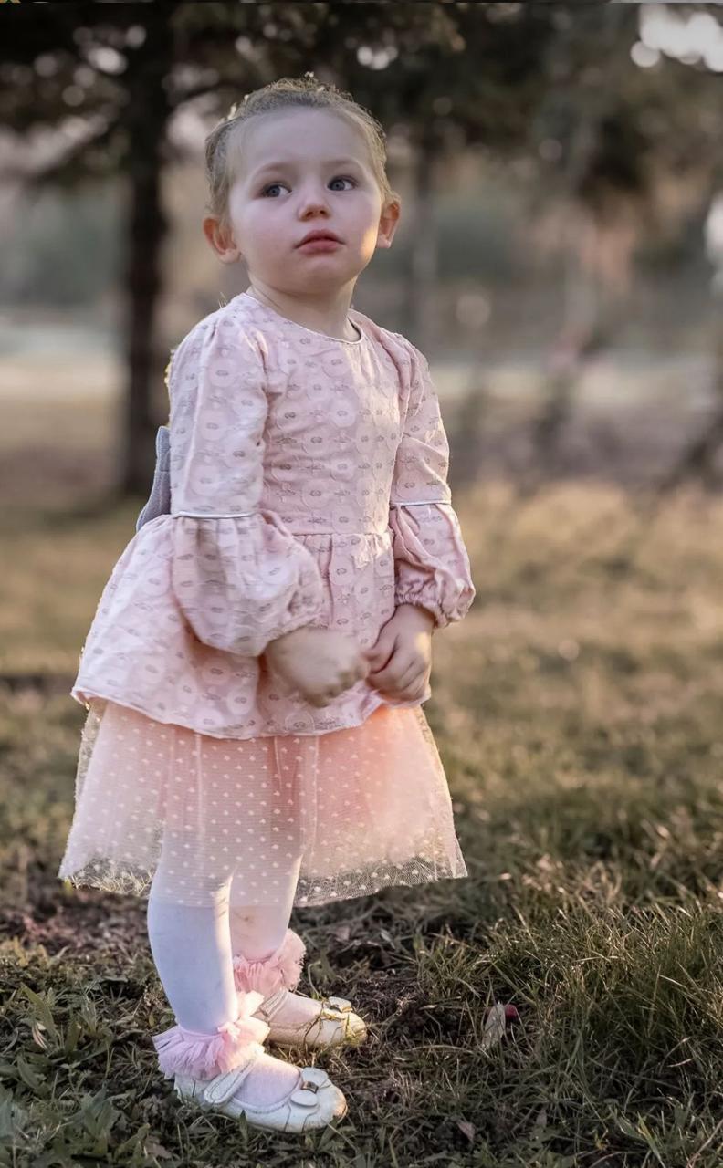 Pink Lace Bow Dress for Toddler Girls