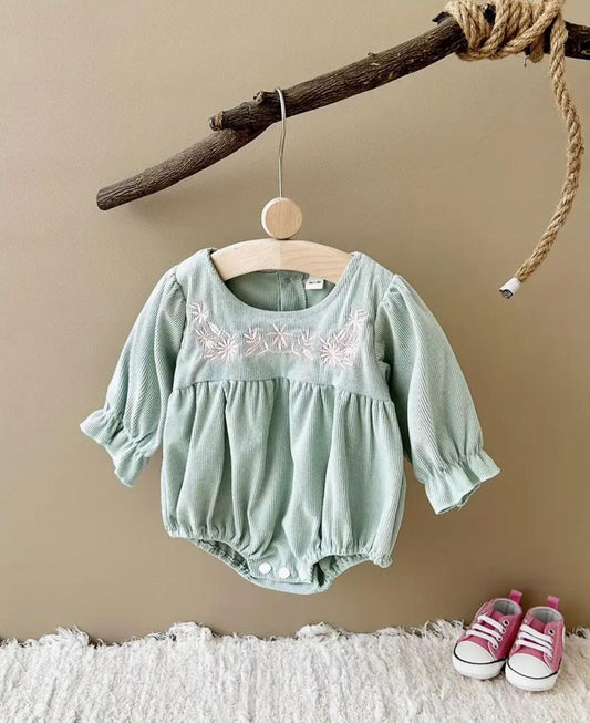 Embroidered Baby Girl Romper | Soft Cotton Long Sleeve Infant Outfit
