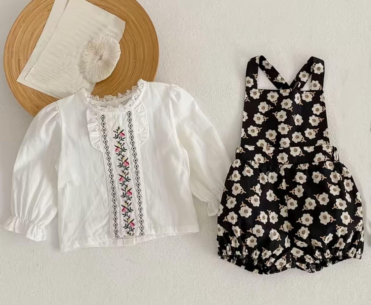 Floral Baby Outfit Set with Embroidered Top | Premium Baby Girl Partywear