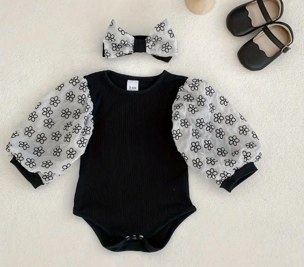 Floral Puff Sleeve Baby Girl Romper Set
