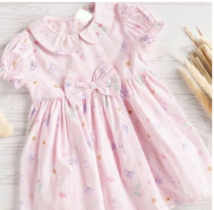 Pink Floral Baby Girl Dress with Bow – Newborn to 24M