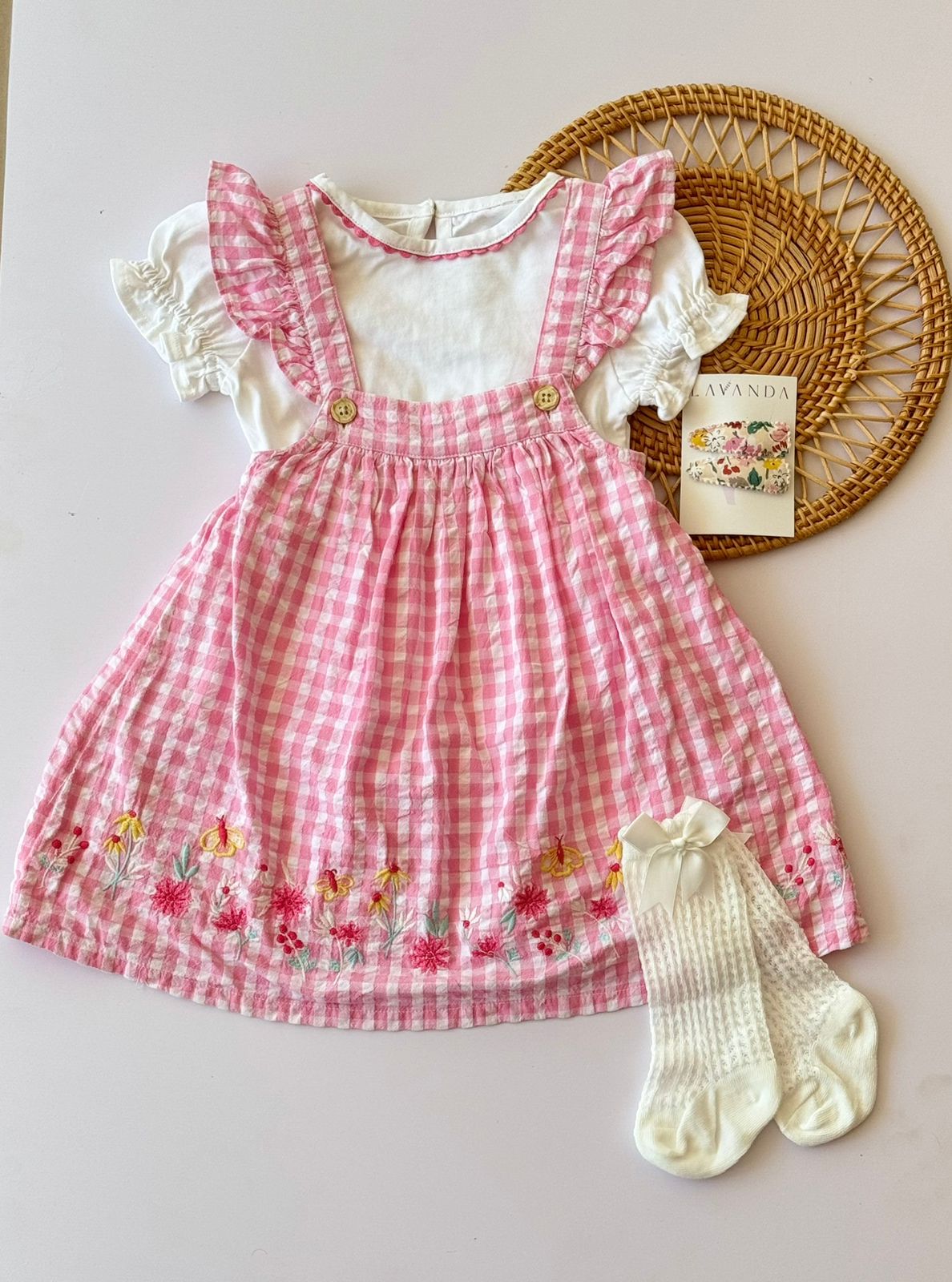 Pink Gingham Baby Girl Romper Dress