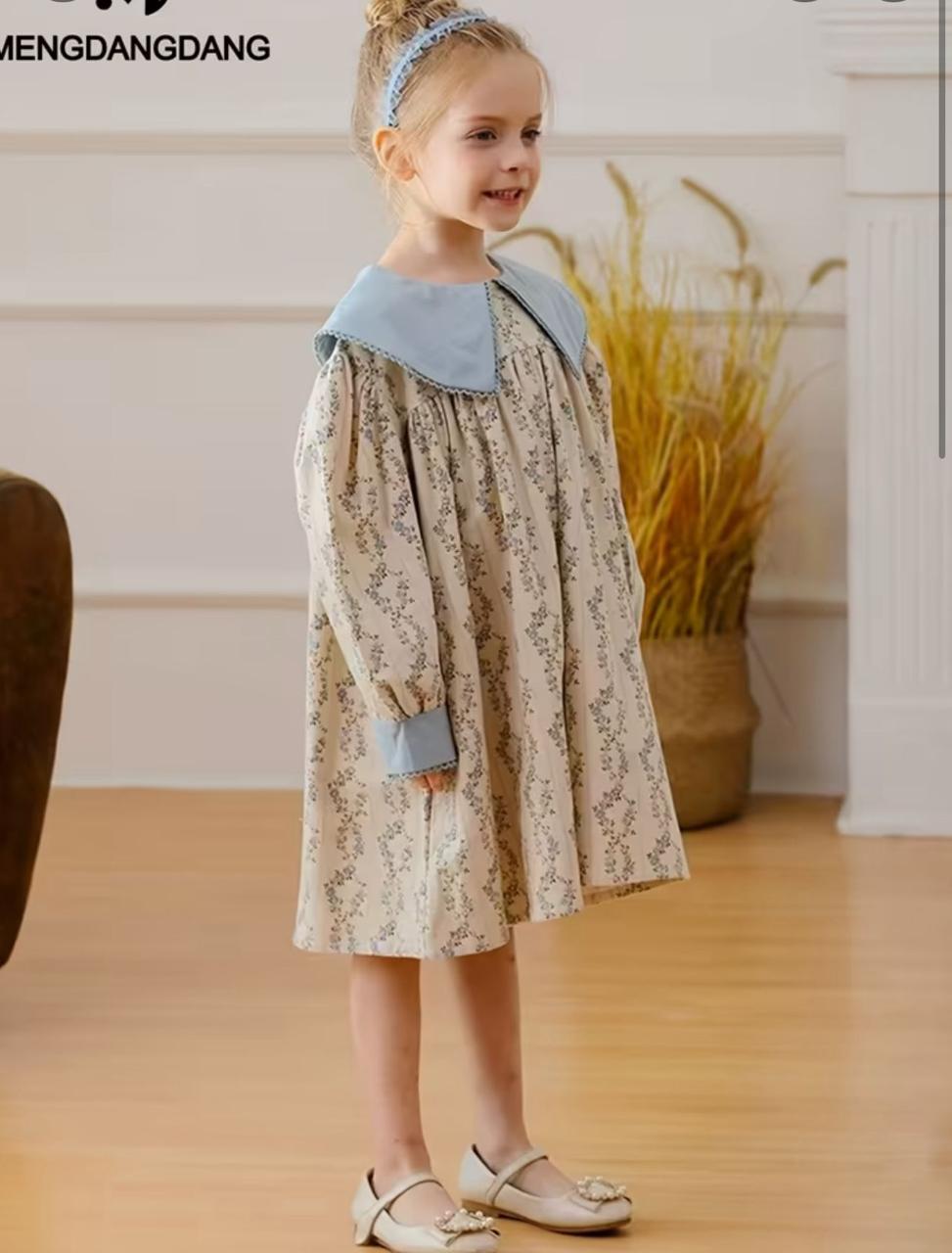 Floral Cotton Long Sleeve Dress for Girls