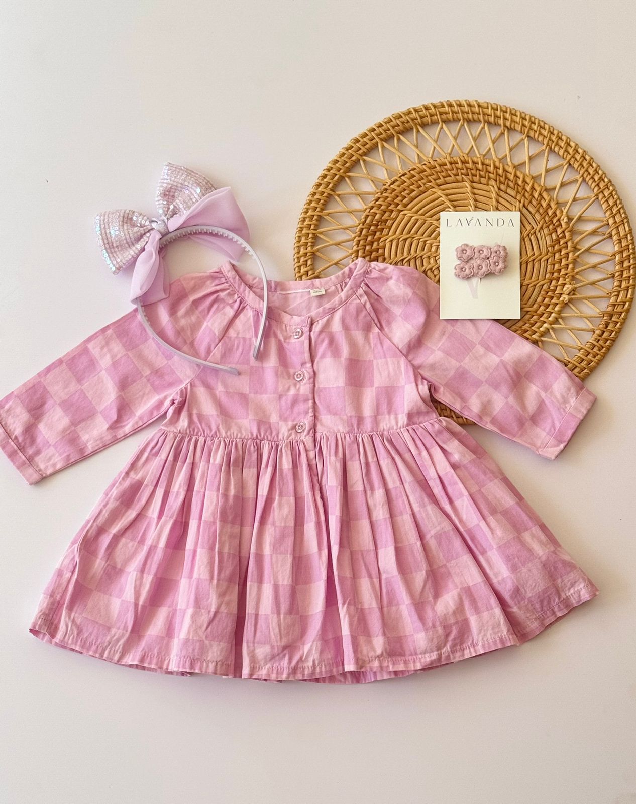 Luxury Lilac Checkerboard Cotton Dress – Baby Girl