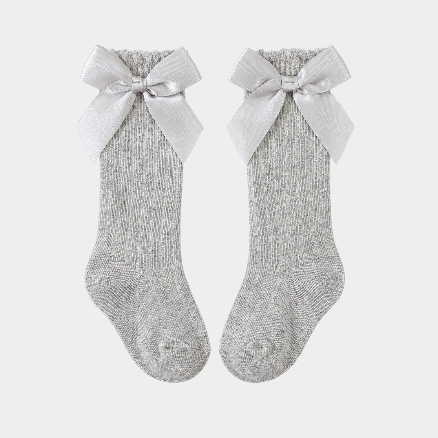 Heather Grey Satin Bow Knee-Highs