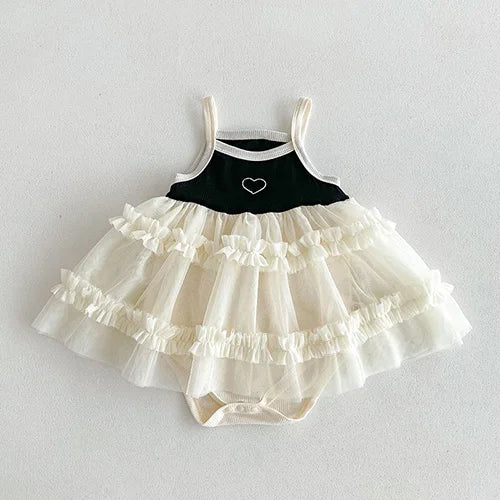 Cream Tulle Ruffle Baby Girl Romper