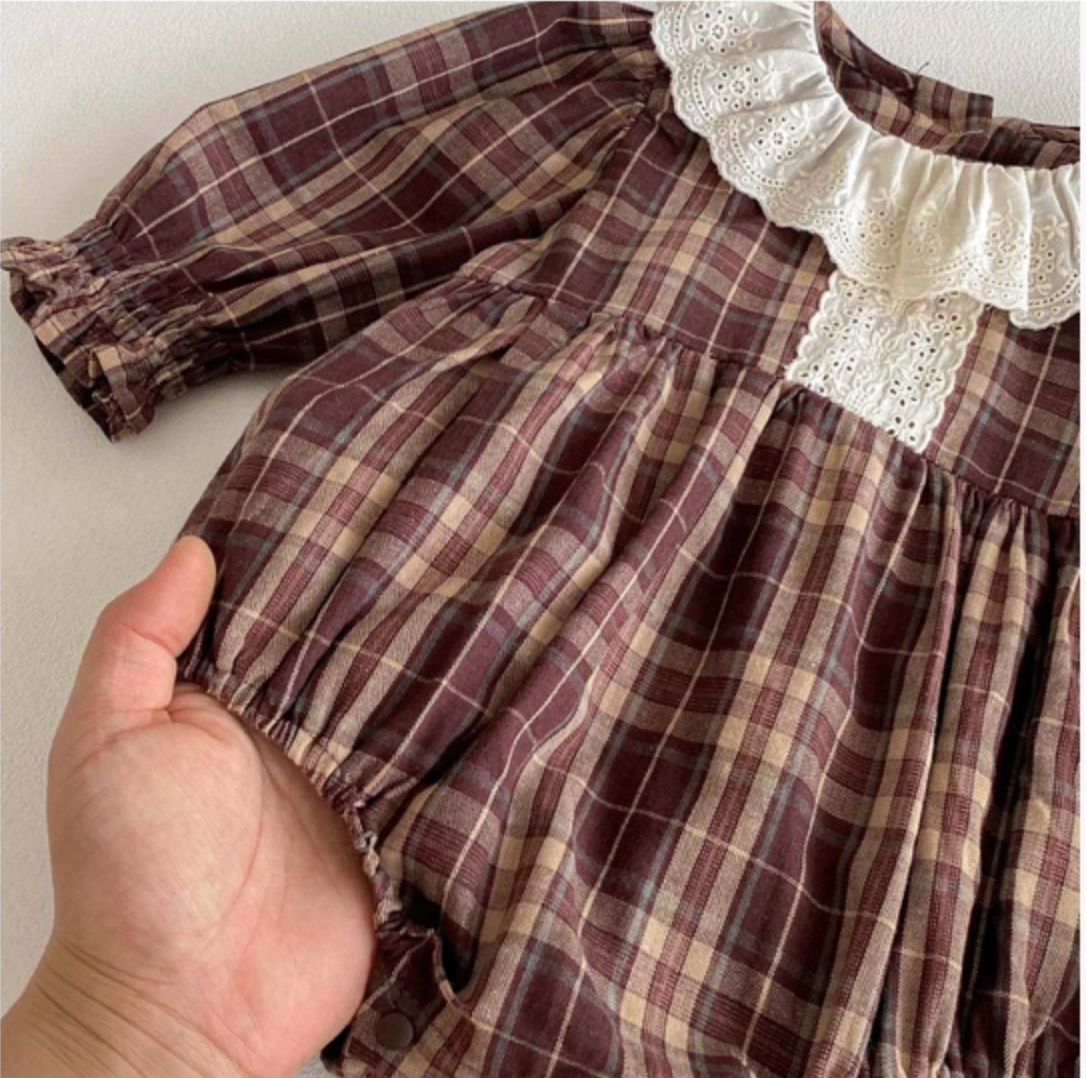 Plaid Ruffle Collar Baby Girl Romper