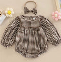 Brown Checked Romper with Bow