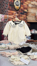 Cream Baby Romper with Embroidered Lace Collar | Premium Baby Girl Partywear