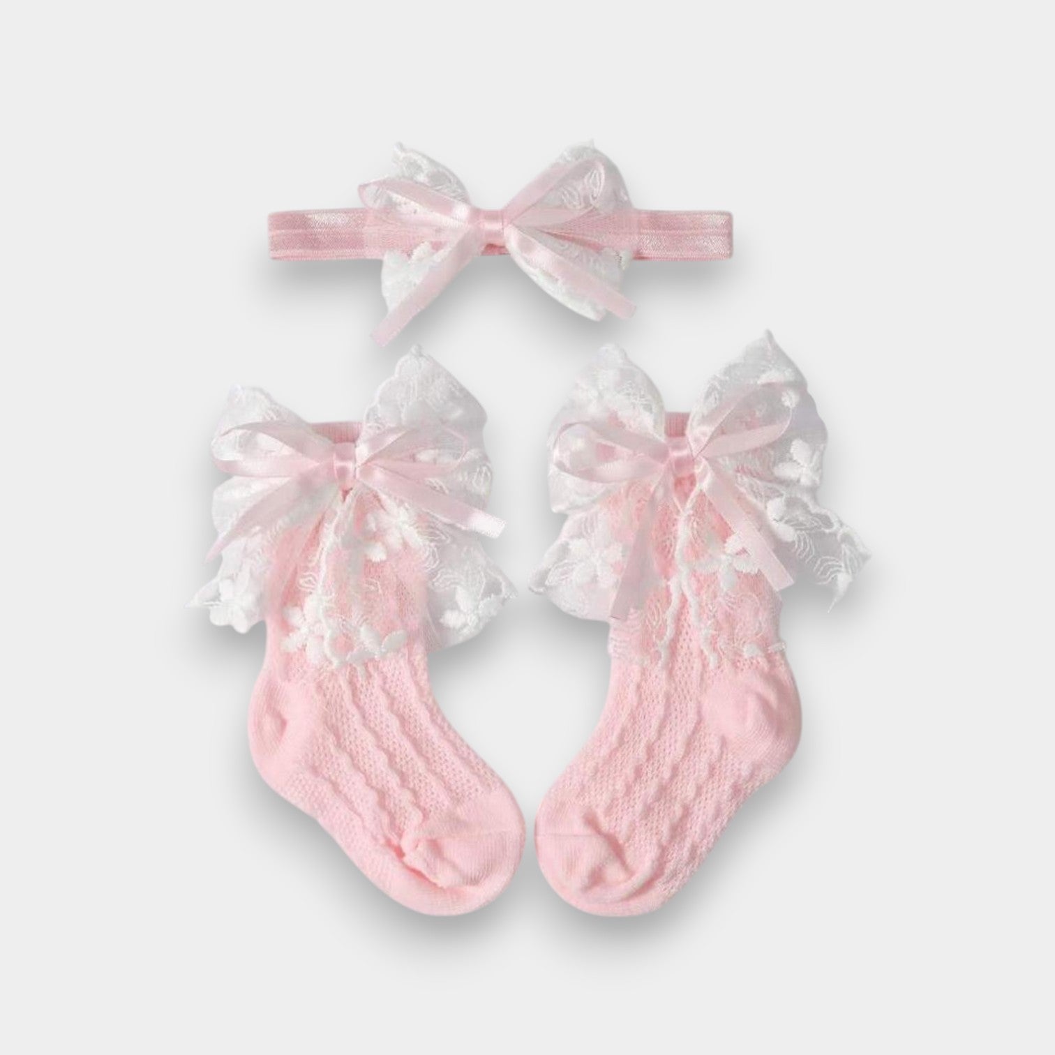 Baby Girl Lace Bow Socks & Headband Set