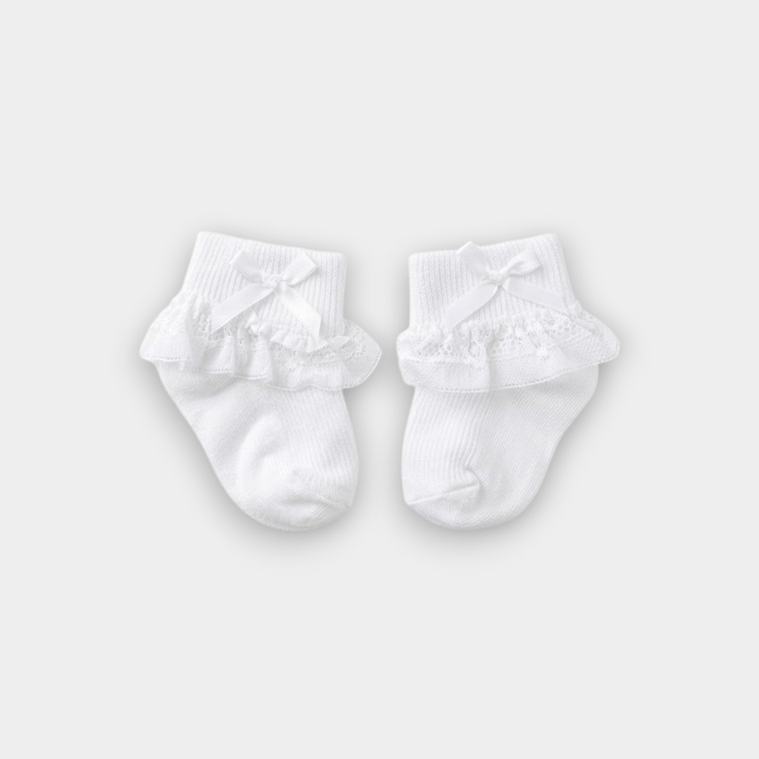 Baby Girl Lace Bow Socks – White Cotton