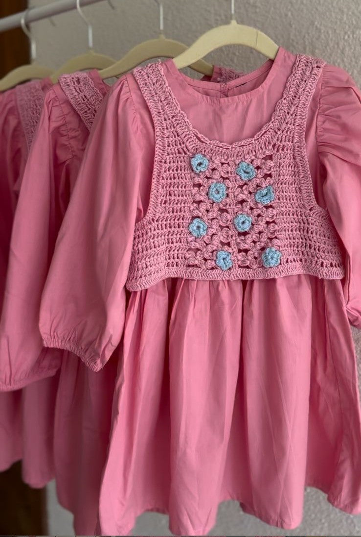 Handmade Pink Crochet Dress for Baby Girls