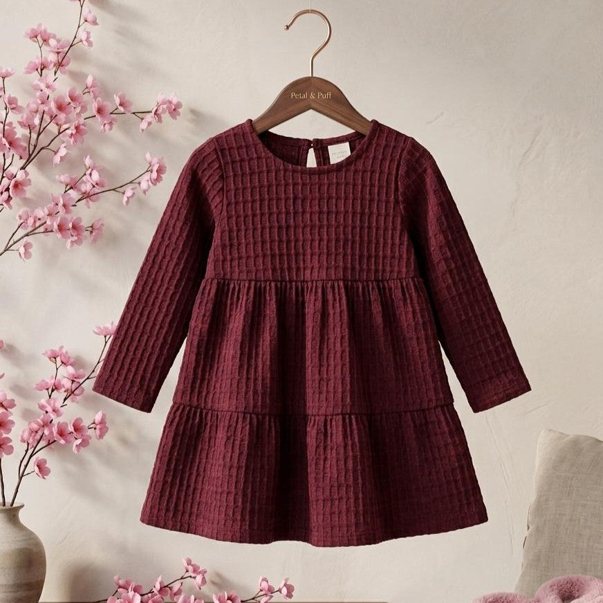 Autumn Berry Waffle Knit Tiered Dress