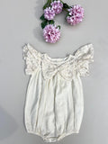 Cream Textured Lace Bow Romper