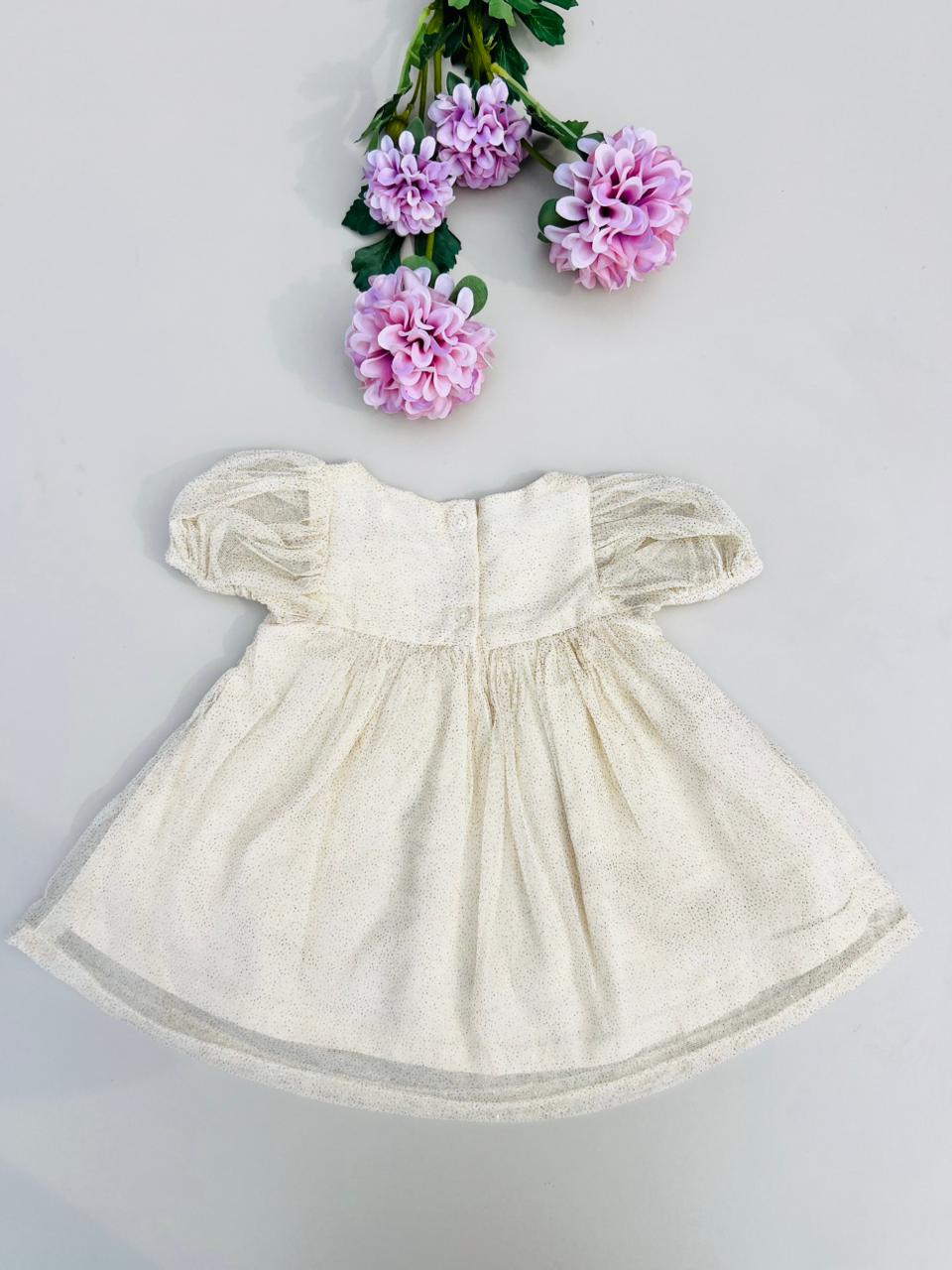 Cream Shimmer Tulle Bow Front Dress