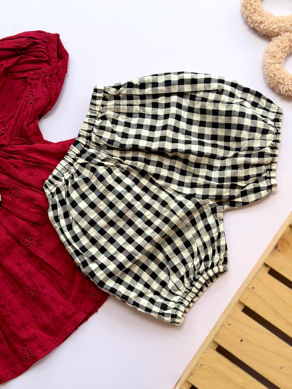 Crimson Eyelet Gingham Bow Bloomer Set