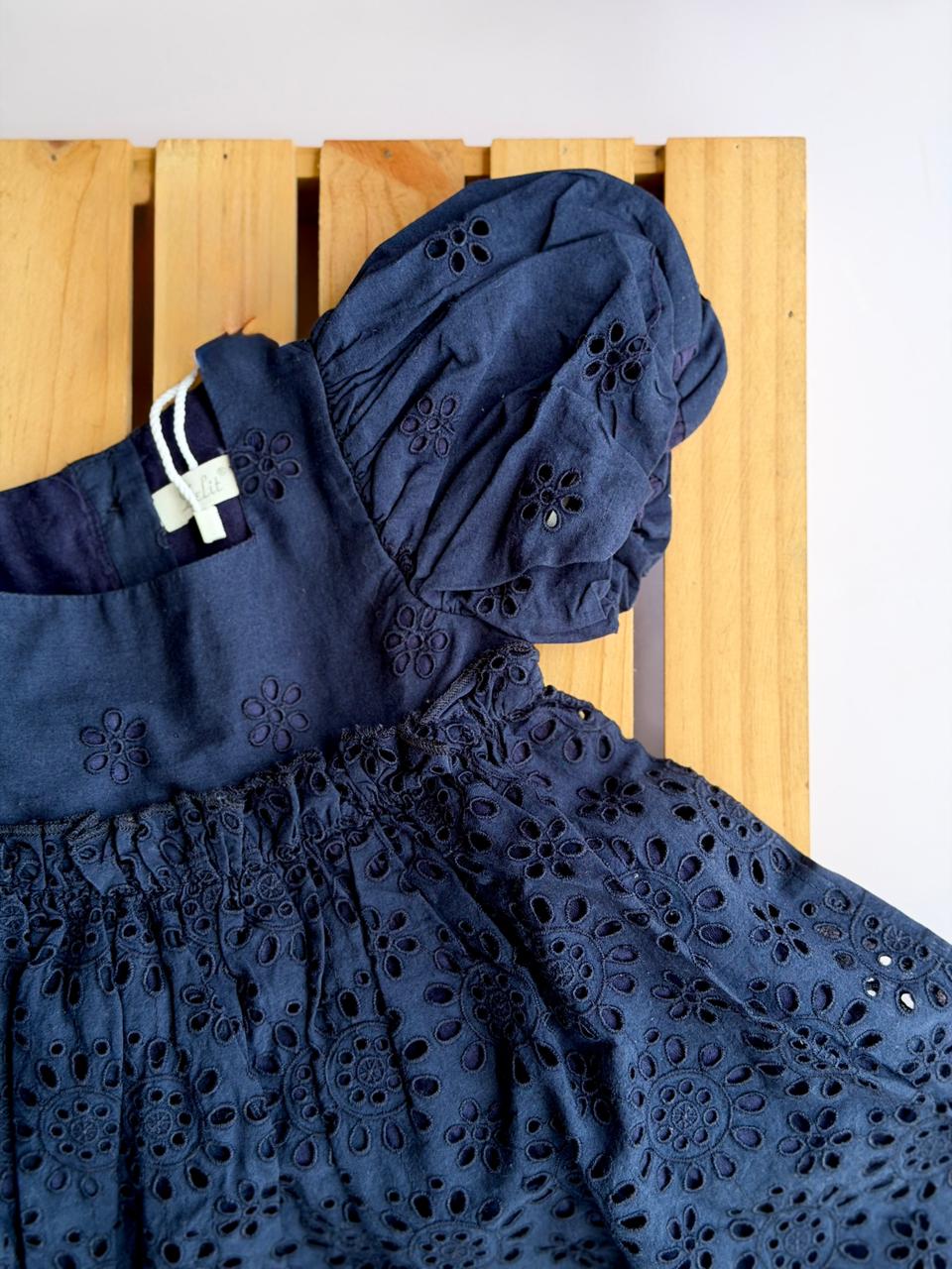 Midnight Navy Eyelet Smock Dress