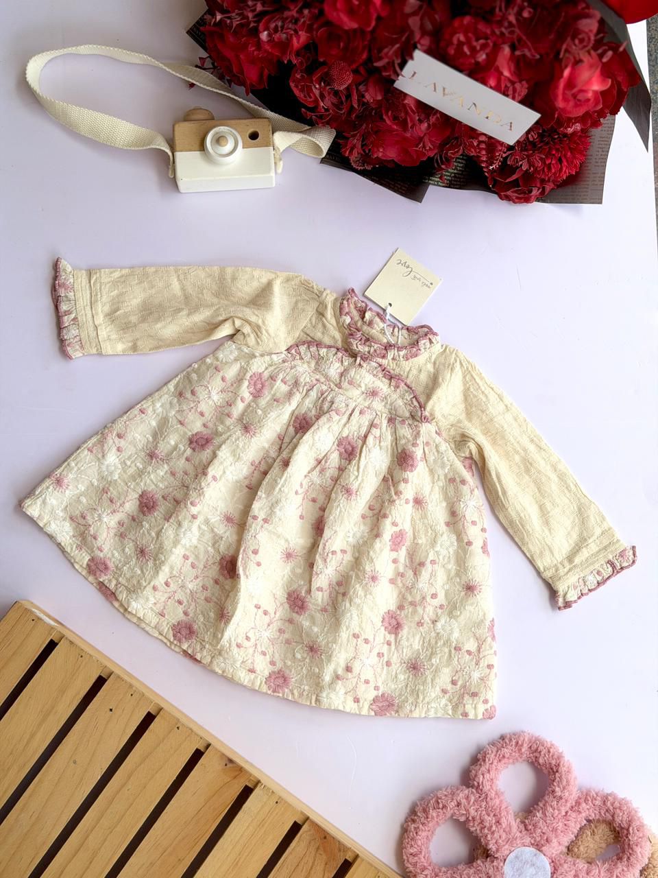 Vintage Cream Floral Embroidered Dress