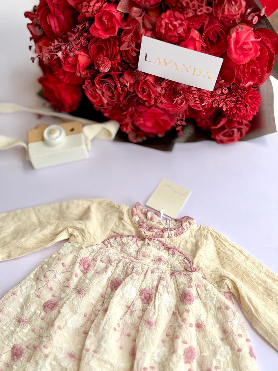 Vintage Cream Floral Embroidered Dress