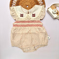 Cream Smocked Romper Set with Butterfly Embroidery