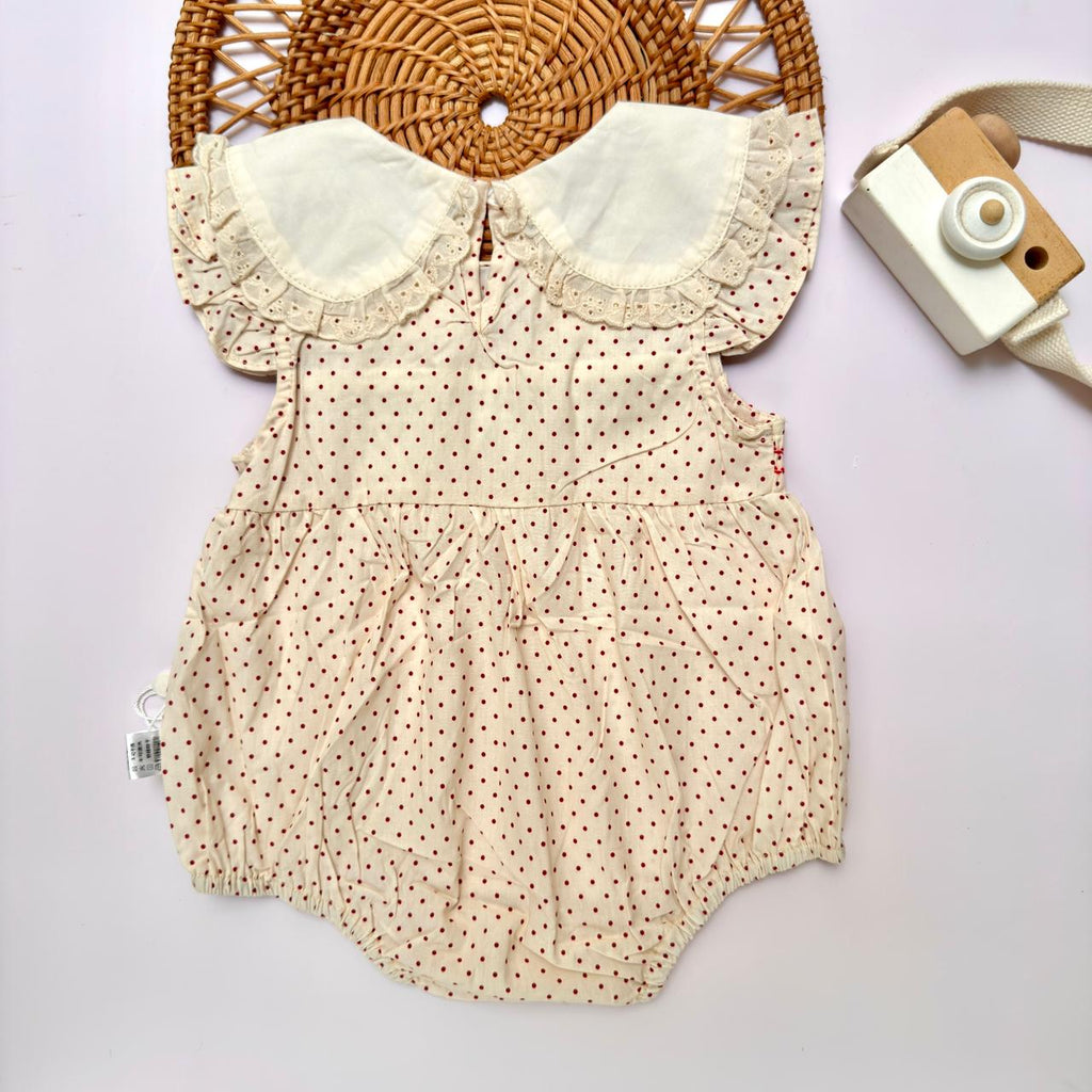 Cream Smocked Romper Set with Butterfly Embroidery