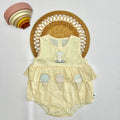 Yellow Gingham Bunting Print Romper with Scalloped Collar