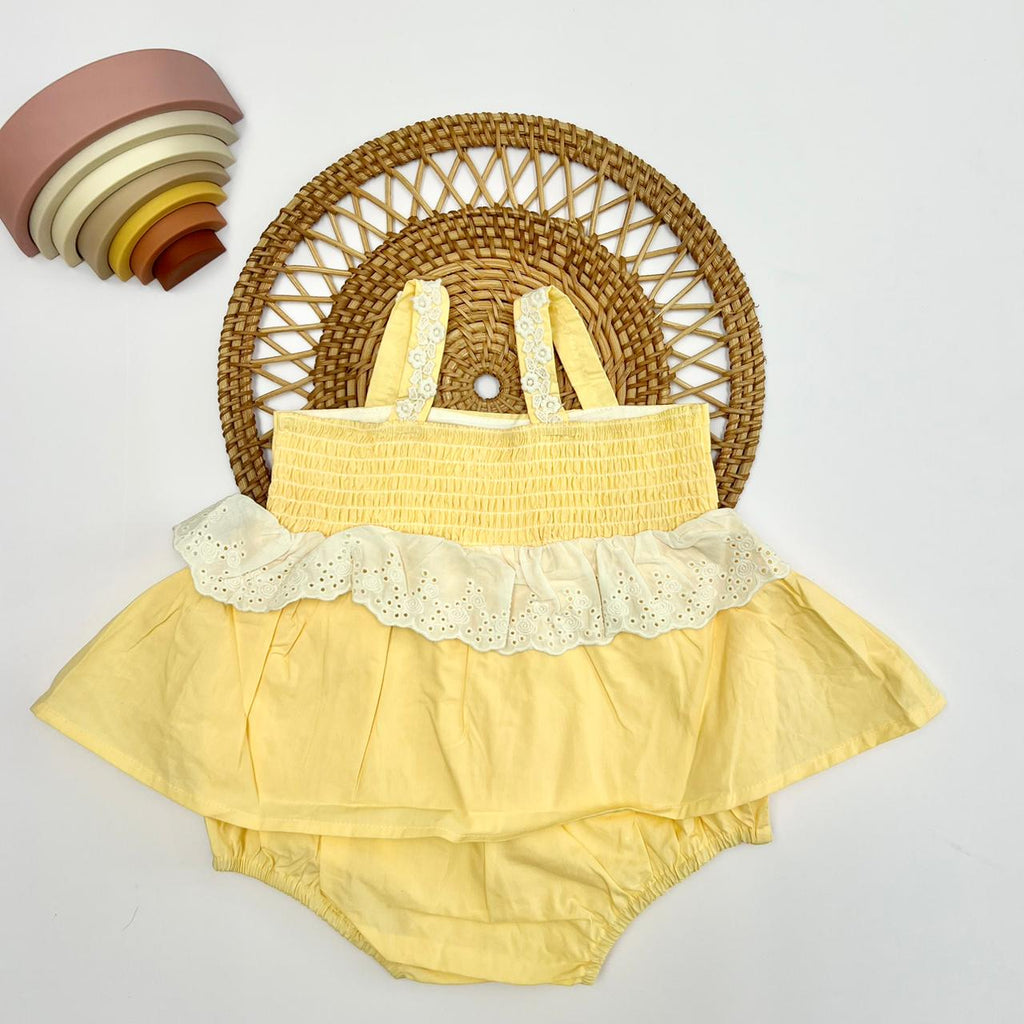 Pale Yellow Tiered Ruffle Romper Dress