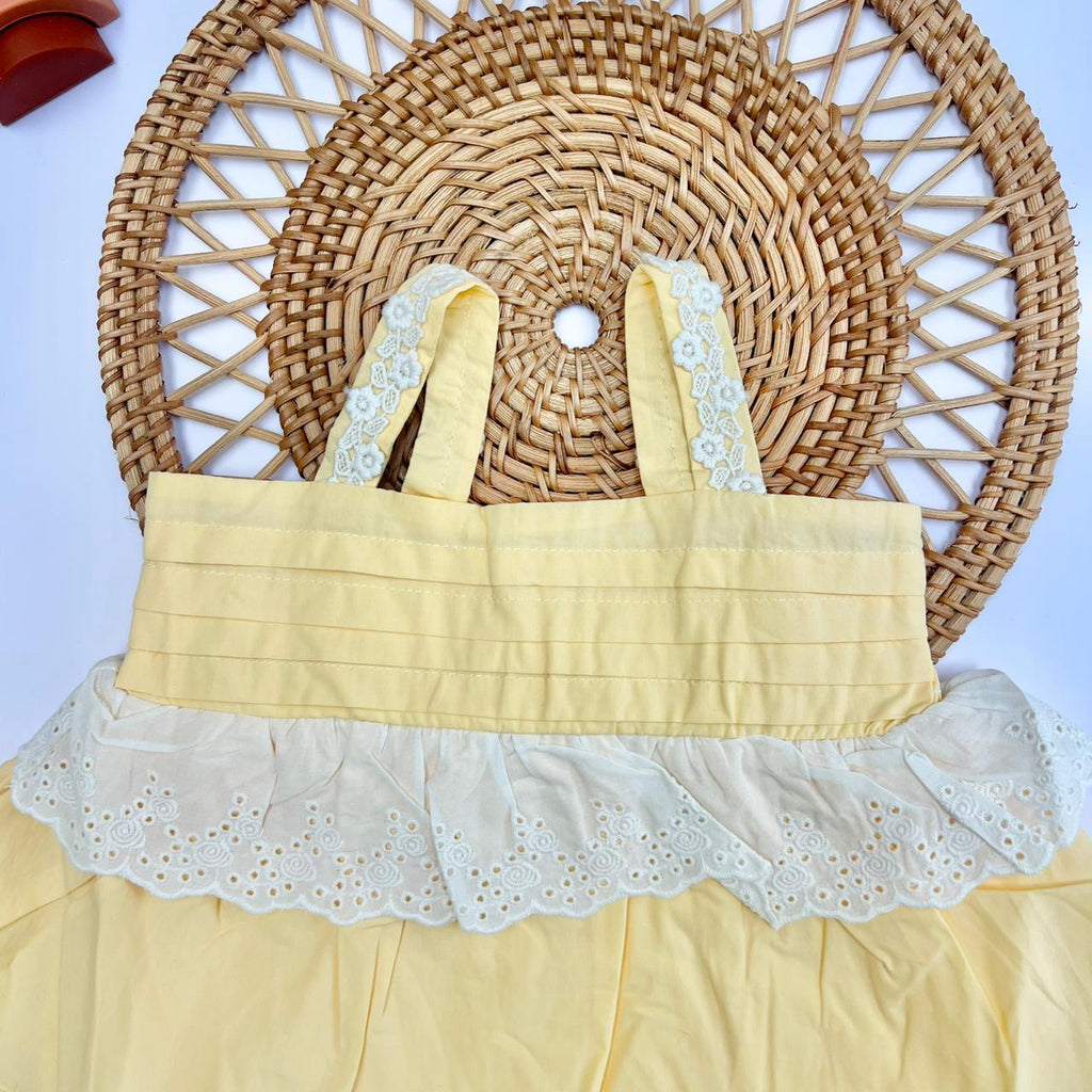 Pale Yellow Tiered Ruffle Romper Dress
