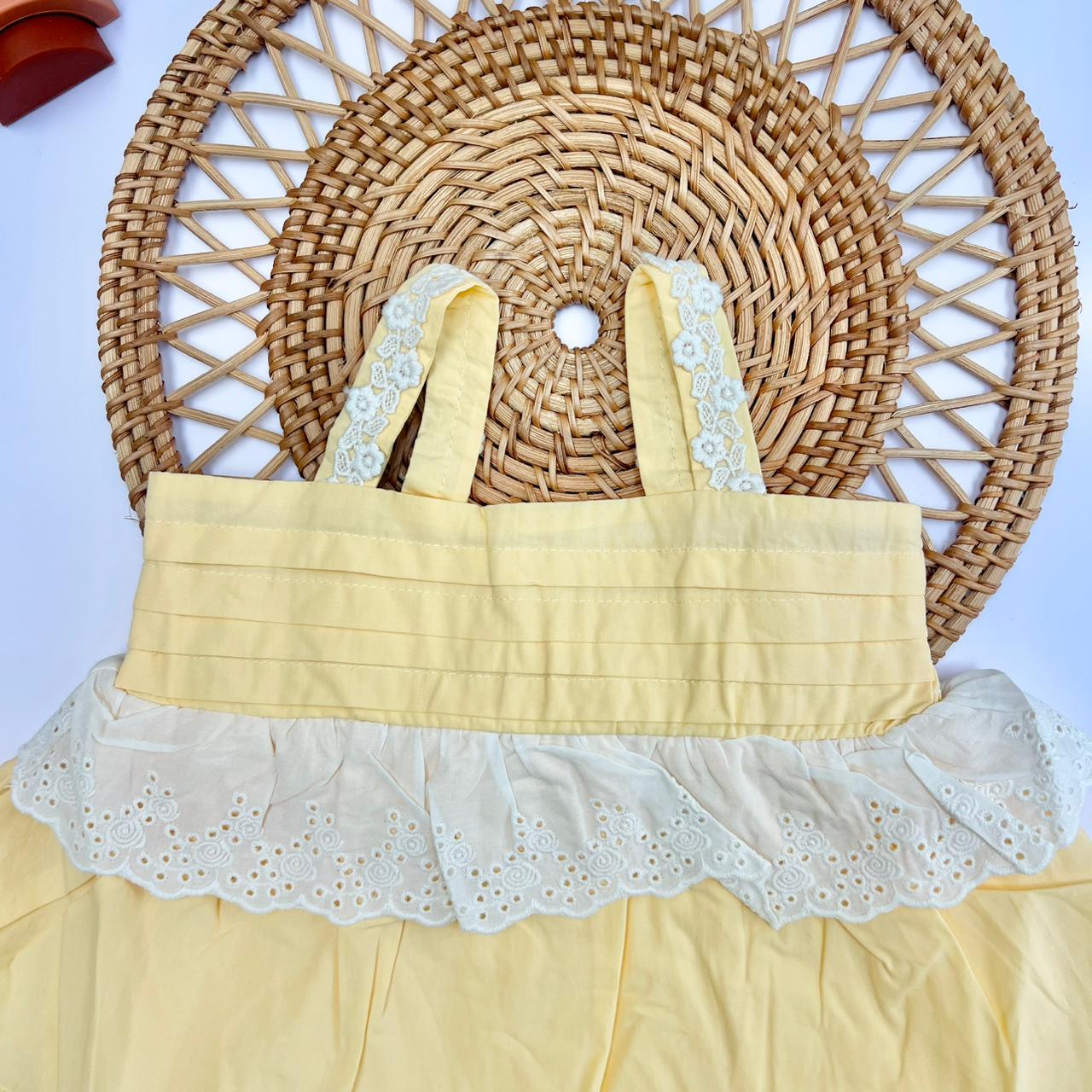 Pale Yellow Tiered Ruffle Romper Dress