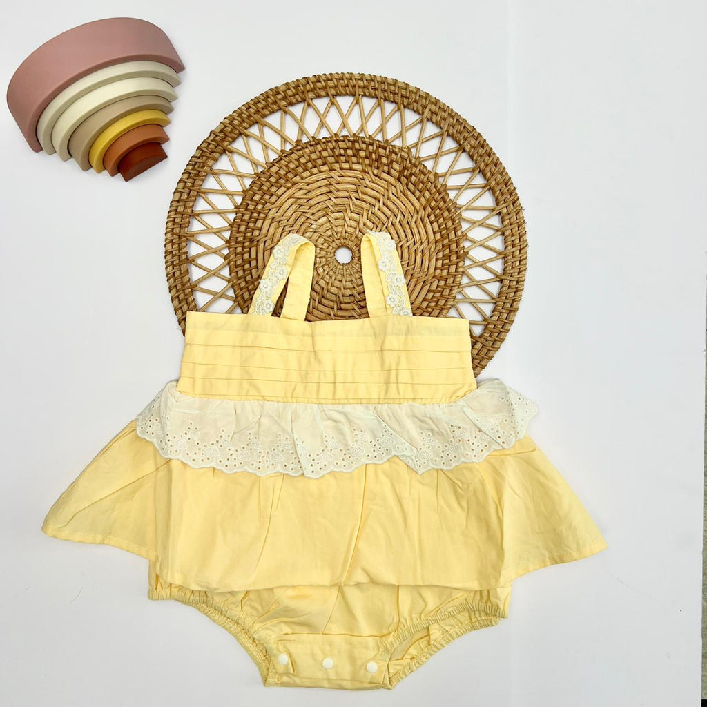 Pale Yellow Tiered Ruffle Romper Dress