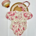 Pink Floral Ruffle Romper with Matching Headband