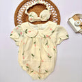 Ivory Floral Embroidered Romper with Bonnet