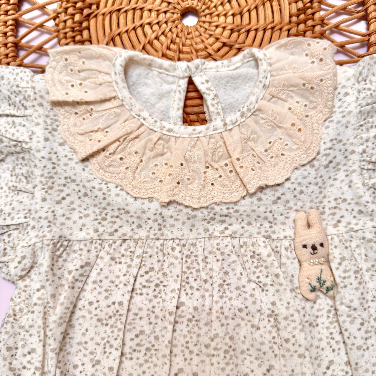 Cream Floral Print Romper with Ruffle Collar