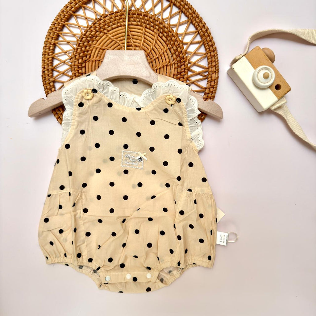 Cream Polka Dot Romper with Lace Trim Collar