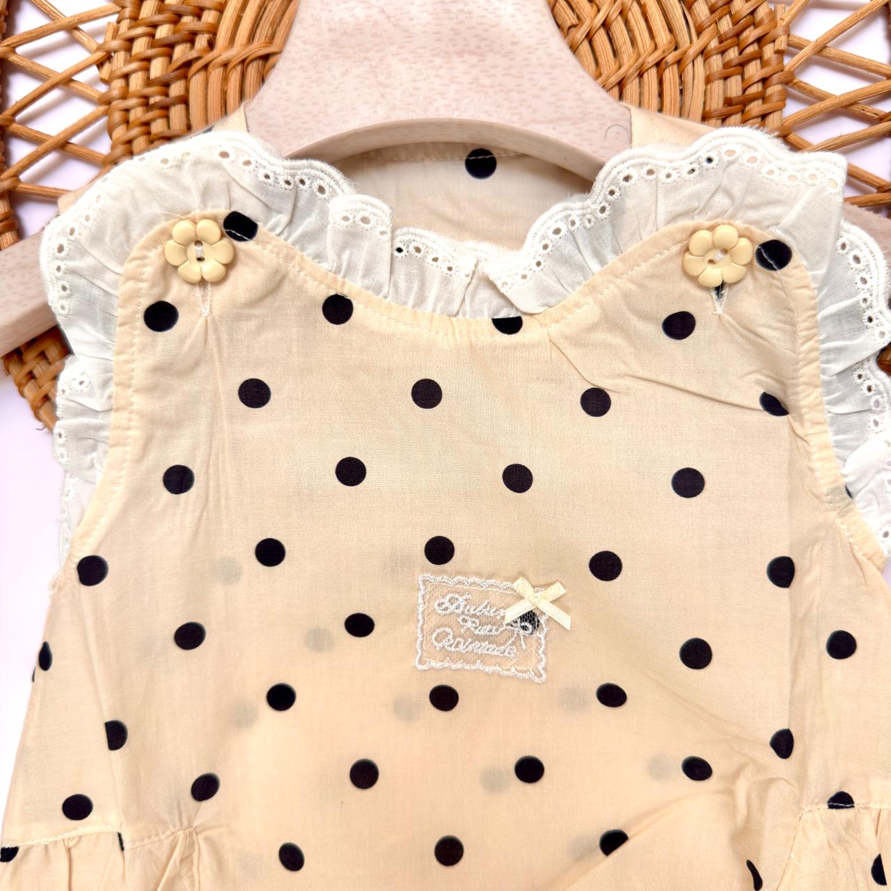 Cream Polka Dot Romper with Lace Trim Collar
