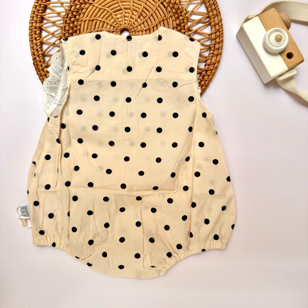 Cream Polka Dot Romper with Lace Trim Collar