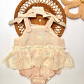 Bow Strap Lace Romper, Pink & Cream