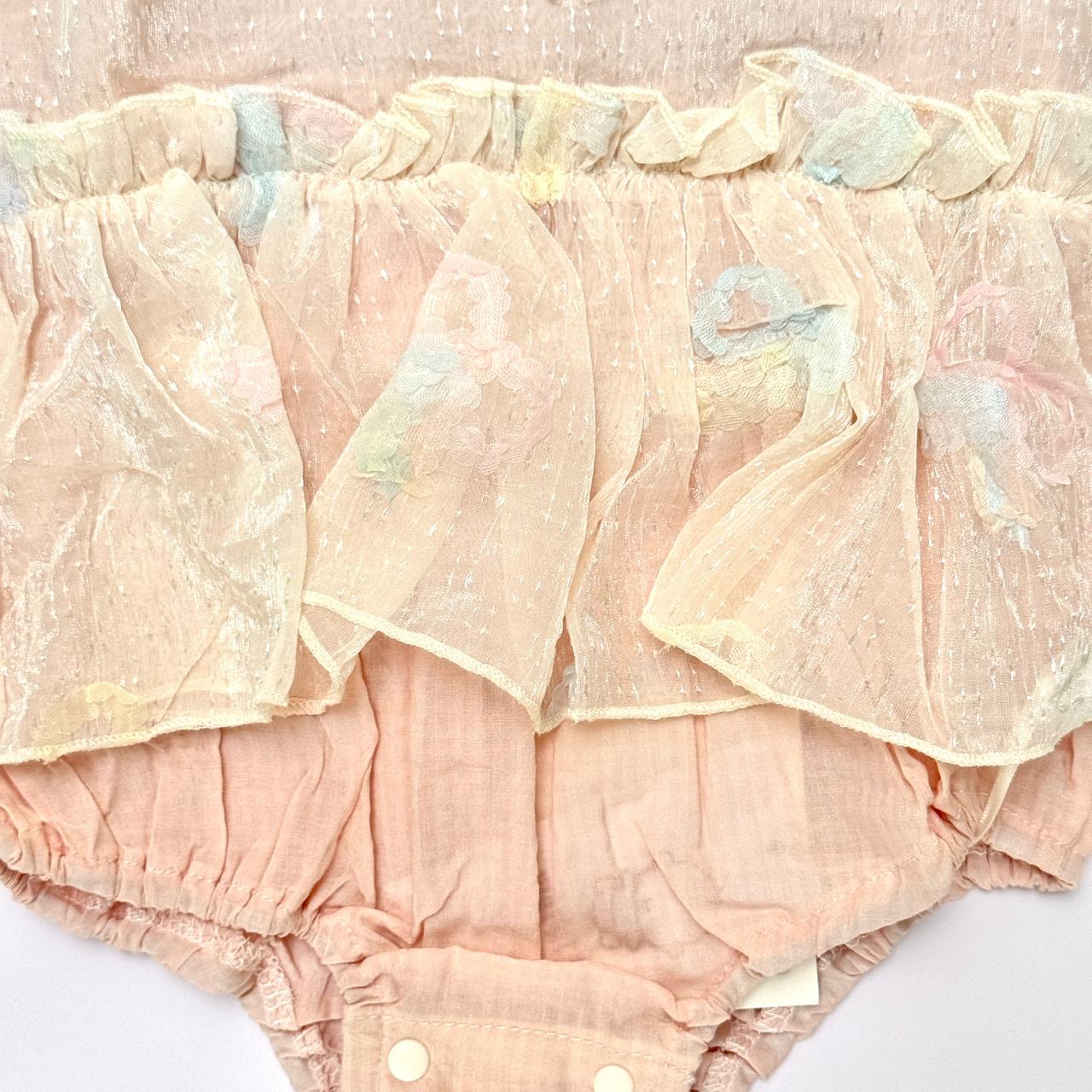 Bow Strap Lace Romper, Pink & Cream