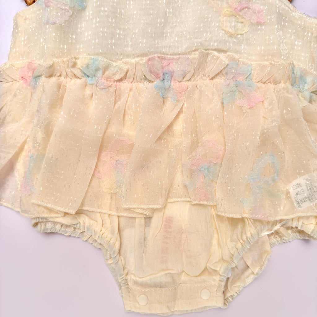 Bow Strap Lace Romper, Pink & Cream