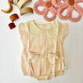 Eyelet Collar Pocket Romper, Cream & Dusty Pink